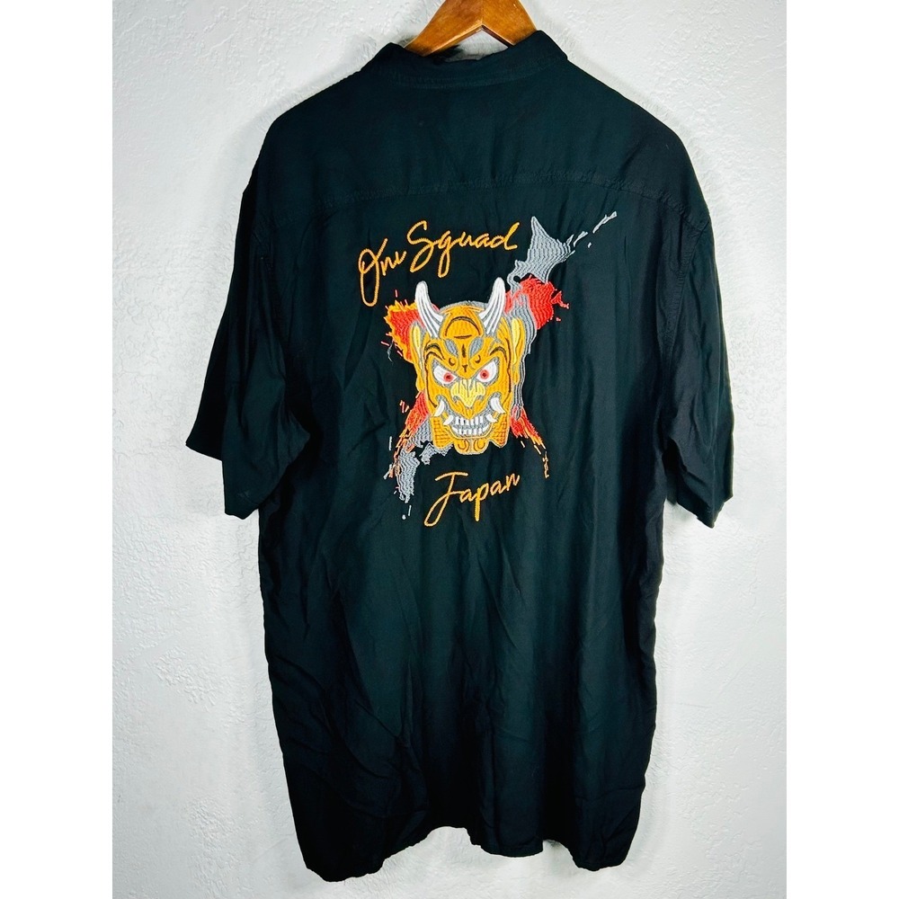 Super Massive Mens XL Black Rayon Oni Squad Japan Embroidered Short Sleeve Shirt